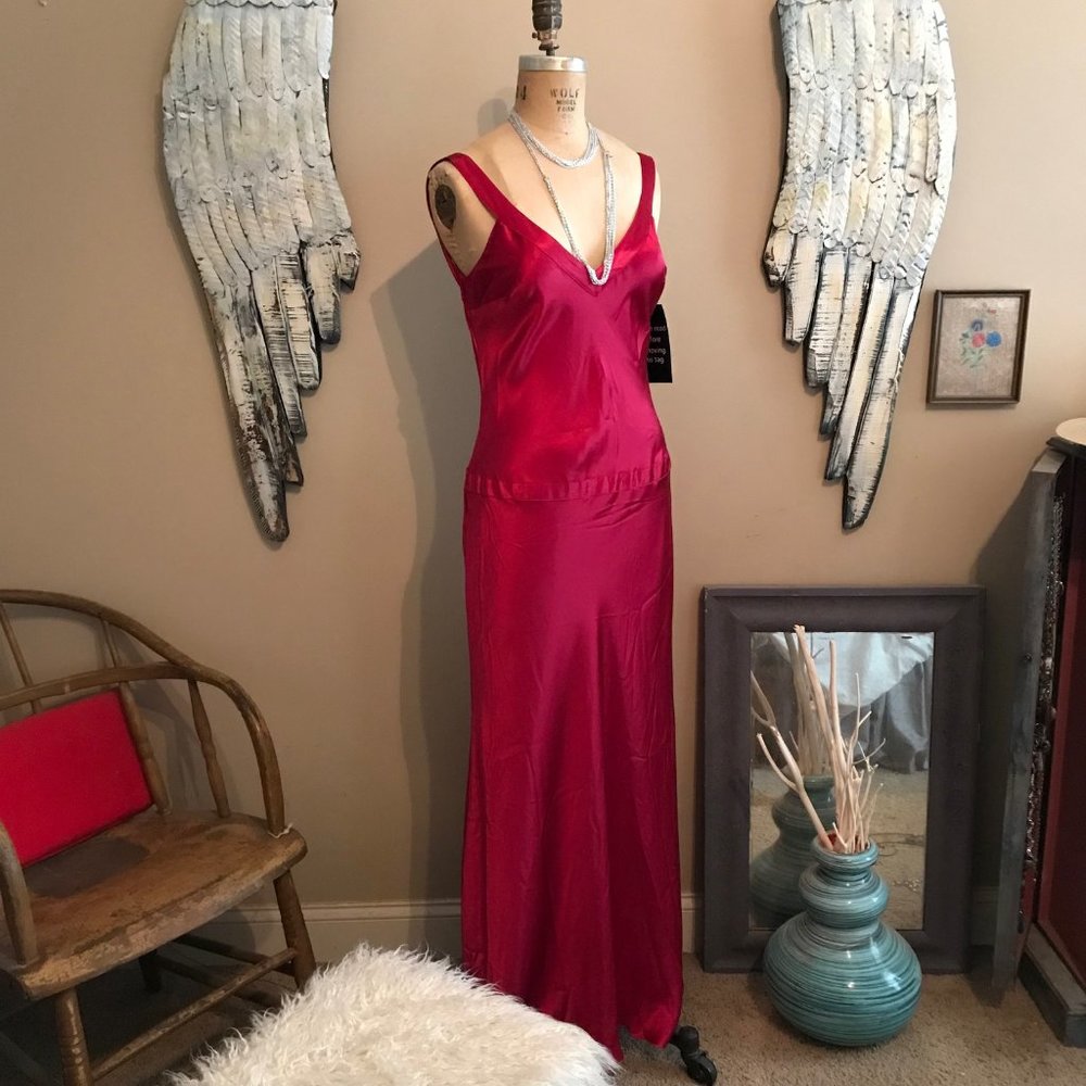 Red Silk Long Dress with train
